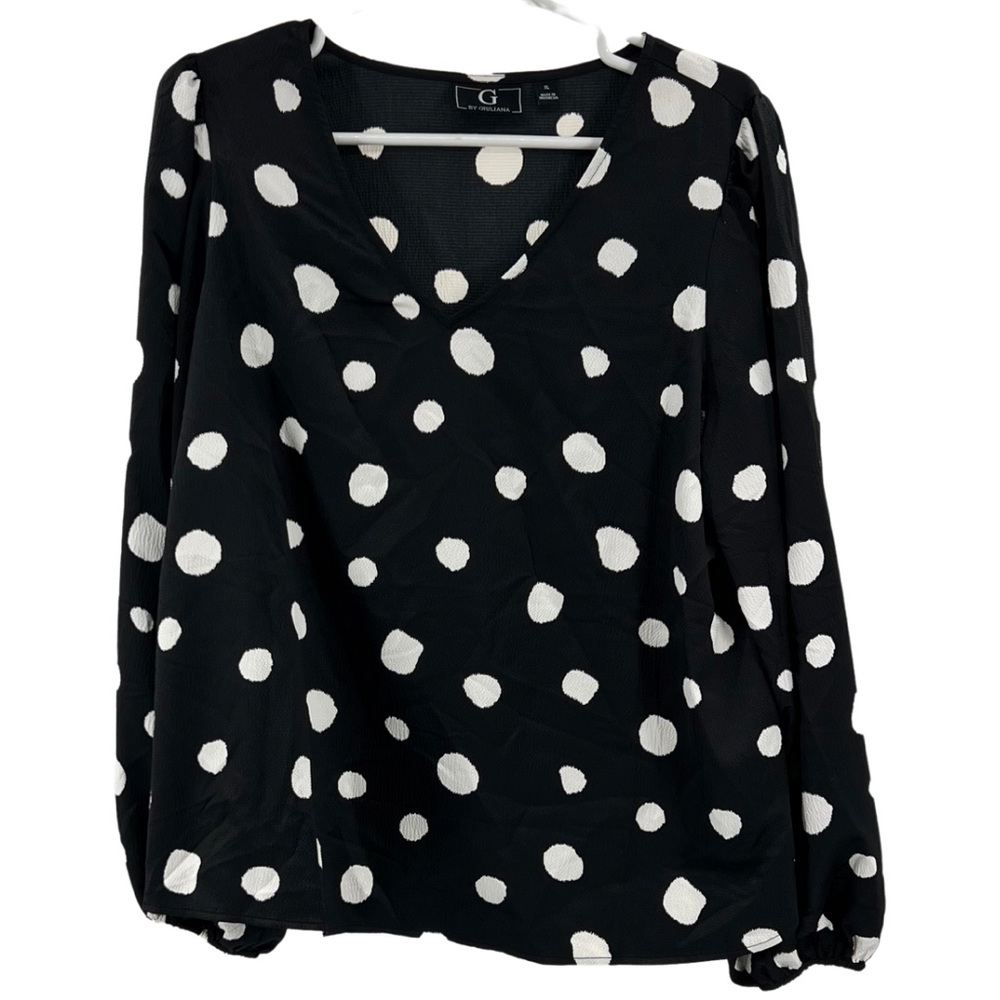 G by Giuliana polka dot XL black white puff sleeve top office casual neutral